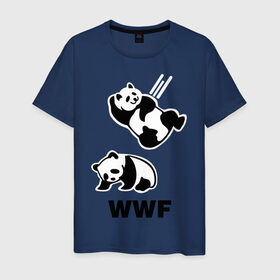 Мужская футболка хлопок с принтом Панда WWF Wrestling Challenge в Петрозаводске, 100% хлопок | прямой крой, круглый вырез горловины, длина до линии бедер, слегка спущенное плечо. | панда