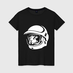 Женская футболка хлопок с принтом Кот космонавт в Петрозаводске, 100% хлопок | прямой крой, круглый вырез горловины, длина до линии бедер, слегка спущенное плечо | космонавт | кот | коты | кошки | скафандр
