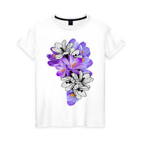Женская футболка хлопок с принтом Krokus в Петрозаводске, 100% хлопок | прямой крой, круглый вырез горловины, длина до линии бедер, слегка спущенное плечо | девушкам | крокус | лепестки | цветочки | цветы