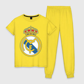 Женская пижама хлопок с принтом Real Madrid в Петрозаводске, 100% хлопок | брюки и футболка прямого кроя, без карманов, на брюках мягкая резинка на поясе и по низу штанин | real madrid | реал | реал мадрид | фанаты | фк | футбол | футбольные клубы | футбольным фанатам