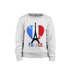 Детский свитшот хлопок с принтом Люблю Францию в Петрозаводске, 100% хлопок | круглый вырез горловины, эластичные манжеты, пояс и воротник | france | i love france | париж | франция | эйвелева башня | я люблю францию