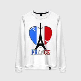 Женский свитшот хлопок с принтом Люблю Францию в Петрозаводске, 100% хлопок | прямой крой, круглый вырез, на манжетах и по низу широкая трикотажная резинка  | france | i love france | париж | франция | эйвелева башня | я люблю францию