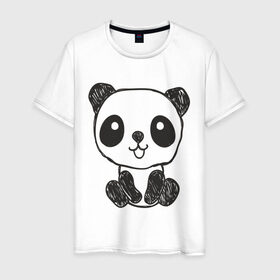 Мужская футболка хлопок с принтом Панда рисунок в Петрозаводске, 100% хлопок | прямой крой, круглый вырез горловины, длина до линии бедер, слегка спущенное плечо. | панда