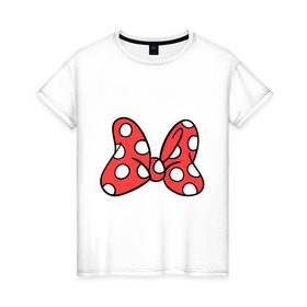 Женская футболка хлопок с принтом Бант Минни в Петрозаводске, 100% хлопок | прямой крой, круглый вырез горловины, длина до линии бедер, слегка спущенное плечо | бабочка