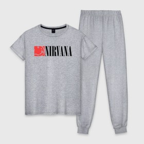 Женская пижама хлопок с принтом Nirvana Smile в Петрозаводске, 100% хлопок | брюки и футболка прямого кроя, без карманов, на брюках мягкая резинка на поясе и по низу штанин | nirvana | nirvana smile | нирвана | нирвана smile | нирвана смайл