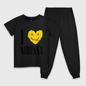 Детская пижама хлопок с принтом I love Nirvana в Петрозаводске, 100% хлопок |  брюки и футболка прямого кроя, без карманов, на брюках мягкая резинка на поясе и по низу штанин
 | Тематика изображения на принте: i love nirvana | nirvana | нирвана | я люблю нирвану