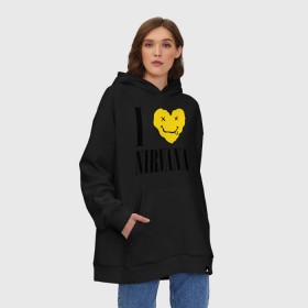 Худи SuperOversize хлопок с принтом I love Nirvana в Петрозаводске, 70% хлопок, 30% полиэстер, мягкий начес внутри | карман-кенгуру, эластичная резинка на манжетах и по нижней кромке, двухслойный капюшон
 | Тематика изображения на принте: i love nirvana | nirvana | нирвана | я люблю нирвану