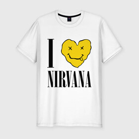 Мужская футболка премиум с принтом I love Nirvana в Петрозаводске, 92% хлопок, 8% лайкра | приталенный силуэт, круглый вырез ворота, длина до линии бедра, короткий рукав | i love nirvana | nirvana | нирвана | я люблю нирвану