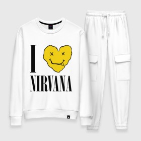 Женский костюм хлопок с принтом I love Nirvana в Петрозаводске, 100% хлопок | на свитшоте круглая горловина, мягкая резинка по низу. Брюки заужены к низу, на них два вида карманов: два 