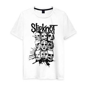 Мужская футболка хлопок с принтом Slipknot black and white в Петрозаводске, 100% хлопок | прямой крой, круглый вырез горловины, длина до линии бедер, слегка спущенное плечо. | media | metall | punk | rock | slipknot | метал | металл | нью метал | панк | панк рок | рок | слипкнот
