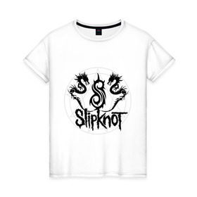 Женская футболка хлопок с принтом Slipknot dragons logo в Петрозаводске, 100% хлопок | прямой крой, круглый вырез горловины, длина до линии бедер, слегка спущенное плечо | metall | punk | rock | slipknot | метал | металл | нью метал | панк | панк рок | рок | слипкнот