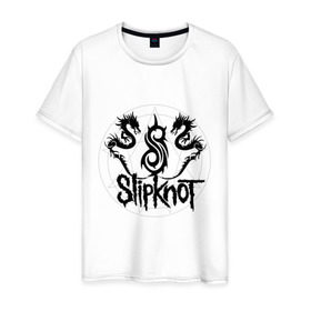 Мужская футболка хлопок с принтом Slipknot dragons logo в Петрозаводске, 100% хлопок | прямой крой, круглый вырез горловины, длина до линии бедер, слегка спущенное плечо. | metall | punk | rock | slipknot | метал | металл | нью метал | панк | панк рок | рок | слипкнот