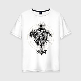 Женская футболка хлопок Oversize с принтом Slipknot illustration masks в Петрозаводске, 100% хлопок | свободный крой, круглый ворот, спущенный рукав, длина до линии бедер
 | metall | punk | rock | slipknot | метал | металл | нью метал | панк | панк рок | рок | слипкнот