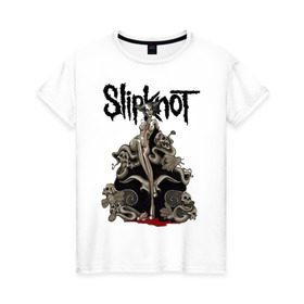 Женская футболка хлопок с принтом Slipknot illustration skulls в Петрозаводске, 100% хлопок | прямой крой, круглый вырез горловины, длина до линии бедер, слегка спущенное плечо | metall | punk | rock | slipknot | метал | металл | нью метал | панк | панк рок | рок | слипкнот