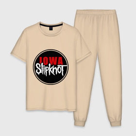 Мужская пижама хлопок с принтом Slipknot iowa logo в Петрозаводске, 100% хлопок | брюки и футболка прямого кроя, без карманов, на брюках мягкая резинка на поясе и по низу штанин
 | metall | punk | rock | slipknot | метал | металл | нью метал | панк | панк рок | рок | слипкнот