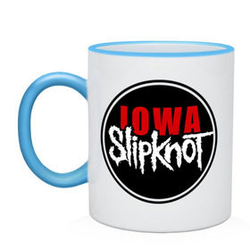 Кружка двухцветная с принтом Slipknot iowa logo в Петрозаводске, керамика | объем — 330 мл, диаметр — 80 мм. Цветная ручка и кайма сверху, в некоторых цветах — вся внутренняя часть | metall | punk | rock | slipknot | метал | металл | нью метал | панк | панк рок | рок | слипкнот