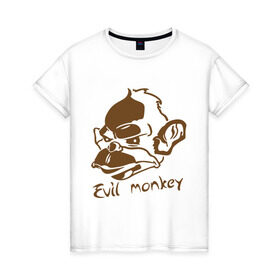 Женская футболка хлопок с принтом Evil monkey (злая обезьяна) в Петрозаводске, 100% хлопок | прямой крой, круглый вырез горловины, длина до линии бедер, слегка спущенное плечо | monkey | животные | мартышка | обезьяна