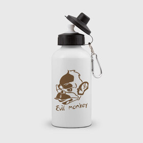 Бутылка спортивная с принтом Evil monkey (злая обезьяна) в Петрозаводске, металл | емкость — 500 мл, в комплекте две пластиковые крышки и карабин для крепления | Тематика изображения на принте: monkey | животные | мартышка | обезьяна