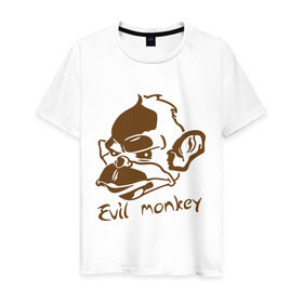 Мужская футболка хлопок с принтом Evil monkey (злая обезьяна) в Петрозаводске, 100% хлопок | прямой крой, круглый вырез горловины, длина до линии бедер, слегка спущенное плечо. | monkey | животные | мартышка | обезьяна