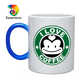 Кружка хамелеон с принтом I love coffee (я люблю кофе) в Петрозаводске, керамика | меняет цвет при нагревании, емкость 330 мл | Тематика изображения на принте: 