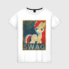 Женская футболка хлопок с принтом Rainbow Dash SWAG в Петрозаводске, 100% хлопок | прямой крой, круглый вырез горловины, длина до линии бедер, слегка спущенное плечо | swag | пони | радуга | сваг | свог | свэг