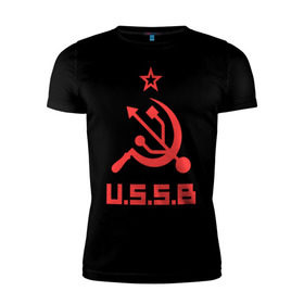 Мужская футболка премиум с принтом USSB в Петрозаводске, 92% хлопок, 8% лайкра | приталенный силуэт, круглый вырез ворота, длина до линии бедра, короткий рукав | серп и молот | советский союз | ссср