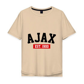 Мужская футболка хлопок Oversize с принтом FC Ajax Est. 1900 в Петрозаводске, 100% хлопок | свободный крой, круглый ворот, “спинка” длиннее передней части | fc ajax est. 1900 | аякс | фк ajax | фк аякс
