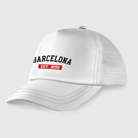 Детская кепка тракер с принтом FC Barcelona Est 1899 в Петрозаводске, Козырек - 100% хлопок. Кепка - 100% полиэстер, Задняя часть - сетка | универсальный размер, пластиковая застёжка | barcelona | fc barcelona | барселона | фк барселона