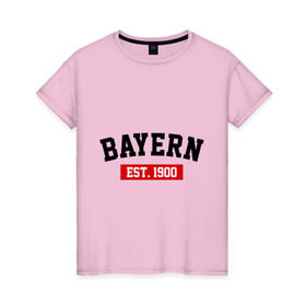 Женская футболка хлопок с принтом FC Bayern Est. 1900 в Петрозаводске, 100% хлопок | прямой крой, круглый вырез горловины, длина до линии бедер, слегка спущенное плечо | bayern | fc bayern | fc bayern est 1900 | баерн