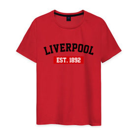 Мужская футболка хлопок с принтом FC Liverpool Est. 1892 в Петрозаводске, 100% хлопок | прямой крой, круглый вырез горловины, длина до линии бедер, слегка спущенное плечо. | Тематика изображения на принте: ливерпуль