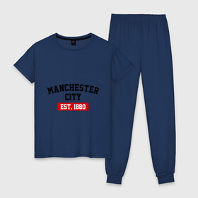 Женская пижама хлопок с принтом FC Manchester City Est 1880 в Петрозаводске, 100% хлопок | брюки и футболка прямого кроя, без карманов, на брюках мягкая резинка на поясе и по низу штанин | fc manchester city | манчестр сити | фк манчестер сити