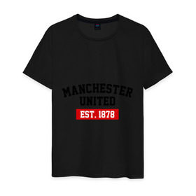 Мужская футболка хлопок с принтом FC Manchester United Est. 1878 в Петрозаводске, 100% хлопок | прямой крой, круглый вырез горловины, длина до линии бедер, слегка спущенное плечо. | fc manchester united | manchester united | манчестер юнайтед