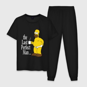 Мужская пижама хлопок с принтом Homer (The Last Perfect Man...) в Петрозаводске, 100% хлопок | брюки и футболка прямого кроя, без карманов, на брюках мягкая резинка на поясе и по низу штанин
 | Тематика изображения на принте: гомер