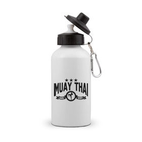 Бутылка спортивная с принтом Muay thai boxing (Тайский бокс) в Петрозаводске, металл | емкость — 500 мл, в комплекте две пластиковые крышки и карабин для крепления | Тематика изображения на принте: муай тай
