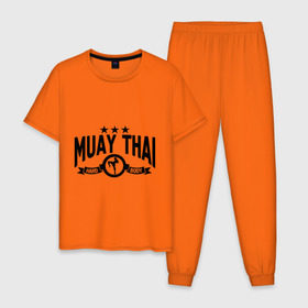 Мужская пижама хлопок с принтом Muay thai boxing (Тайский бокс) в Петрозаводске, 100% хлопок | брюки и футболка прямого кроя, без карманов, на брюках мягкая резинка на поясе и по низу штанин
 | муай тай