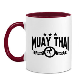Кружка двухцветная с принтом Muay thai boxing (Тайский бокс) в Петрозаводске, керамика | объем — 330 мл, диаметр — 80 мм. Цветная ручка и кайма сверху, в некоторых цветах — вся внутренняя часть | муай тай
