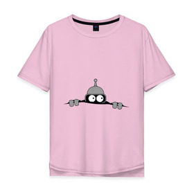 Мужская футболка хлопок Oversize с принтом Bender из-под футболки в Петрозаводске, 100% хлопок | свободный крой, круглый ворот, “спинка” длиннее передней части | bender | futurama | бендер | фатурама | футурама