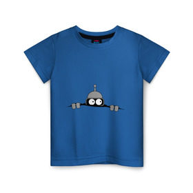 Детская футболка хлопок с принтом Bender из-под футболки в Петрозаводске, 100% хлопок | круглый вырез горловины, полуприлегающий силуэт, длина до линии бедер | Тематика изображения на принте: bender | futurama | бендер | фатурама | футурама