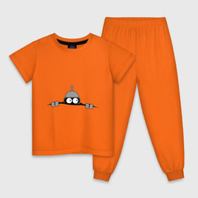 Детская пижама хлопок с принтом Bender из-под футболки в Петрозаводске, 100% хлопок |  брюки и футболка прямого кроя, без карманов, на брюках мягкая резинка на поясе и по низу штанин
 | bender | futurama | бендер | фатурама | футурама