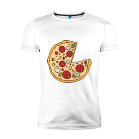Мужская футболка премиум с принтом Пицца парная в Петрозаводске, 92% хлопок, 8% лайкра | приталенный силуэт, круглый вырез ворота, длина до линии бедра, короткий рукав | pizza | влюбленным | для влюбленных | для двоих | для пар | парные | пицца