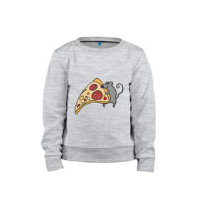 Детский свитшот хлопок с принтом Кусочек пиццы парная в Петрозаводске, 100% хлопок | круглый вырез горловины, эластичные манжеты, пояс и воротник | pizza | влюбленным | для влюбленных | для двоих | для пар | мышонок | пара | парные | пицца