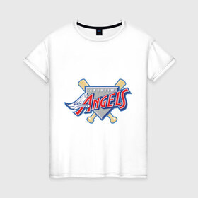Женская футболка хлопок с принтом Angels of Anaheim в Петрозаводске, 100% хлопок | прямой крой, круглый вырез горловины, длина до линии бедер, слегка спущенное плечо | baseball | los angeles angels of anaheim | бейсбол | спорт