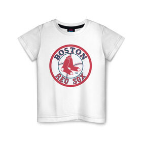 Детская футболка хлопок с принтом Boston Red Sox в Петрозаводске, 100% хлопок | круглый вырез горловины, полуприлегающий силуэт, длина до линии бедер | baseball | boston red sox | бейсбол | бостон | красные носки | ред сокс | спорт