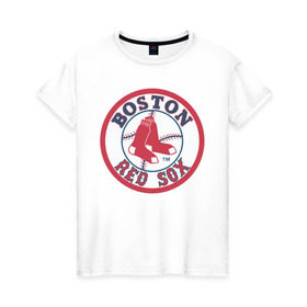 Женская футболка хлопок с принтом Boston Red Sox в Петрозаводске, 100% хлопок | прямой крой, круглый вырез горловины, длина до линии бедер, слегка спущенное плечо | baseball | boston red sox | бейсбол | бостон | красные носки | ред сокс | спорт