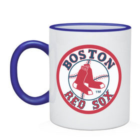 Кружка двухцветная с принтом Boston Red Sox в Петрозаводске, керамика | объем — 330 мл, диаметр — 80 мм. Цветная ручка и кайма сверху, в некоторых цветах — вся внутренняя часть | baseball | boston red sox | бейсбол | бостон | красные носки | ред сокс | спорт