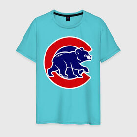 Мужская футболка хлопок с принтом Chicago Cubs logo в Петрозаводске, 100% хлопок | прямой крой, круглый вырез горловины, длина до линии бедер, слегка спущенное плечо. | Тематика изображения на принте: baseball | chicago cubs bear | бейсбол | спорт | чикаго