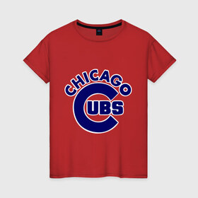 Женская футболка хлопок с принтом Chicago Cubs logotype в Петрозаводске, 100% хлопок | прямой крой, круглый вырез горловины, длина до линии бедер, слегка спущенное плечо | baseball | chicago cubs bear | бейсбол | спорт | чикаго