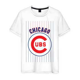Мужская футболка хлопок с принтом Chicago Cubs лого в Петрозаводске, 100% хлопок | прямой крой, круглый вырез горловины, длина до линии бедер, слегка спущенное плечо. | Тематика изображения на принте: baseball | chicago cubs bear | бейсбол | спорт | чикаго