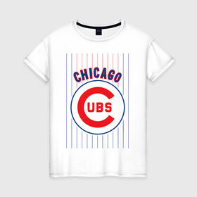 Женская футболка хлопок с принтом Chicago Cubs лого в Петрозаводске, 100% хлопок | прямой крой, круглый вырез горловины, длина до линии бедер, слегка спущенное плечо | baseball | chicago cubs bear | бейсбол | спорт | чикаго