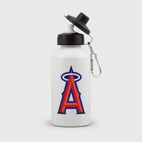 Бутылка спортивная с принтом Los Angeles Angels of Anaheim logo в Петрозаводске, металл | емкость — 500 мл, в комплекте две пластиковые крышки и карабин для крепления | Тематика изображения на принте: baseball | los angeles angels of anaheim | бейсбол | спорт
